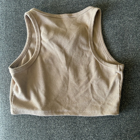Timing Buttoned Ribbed Crop Top in Tan - Picture 3 of 3